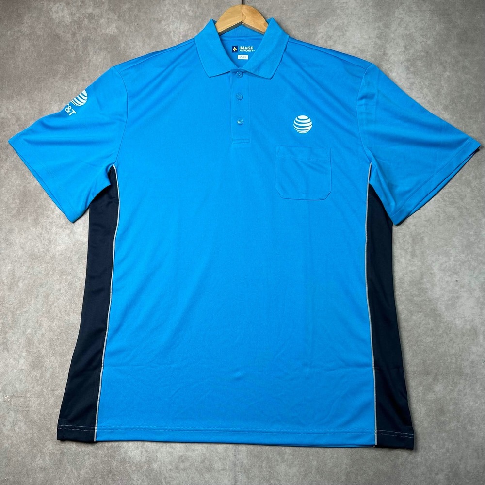Image Authority Mens AT&T Short Sleeve Polo Shirt Blue XL Workwear Logo